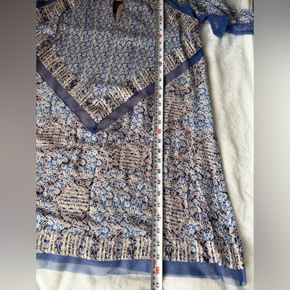 BCBGMAXAZRIA Bardot Printed Cape Sleeve Dress Boho Chiffon Resort - Picture 15 of 16